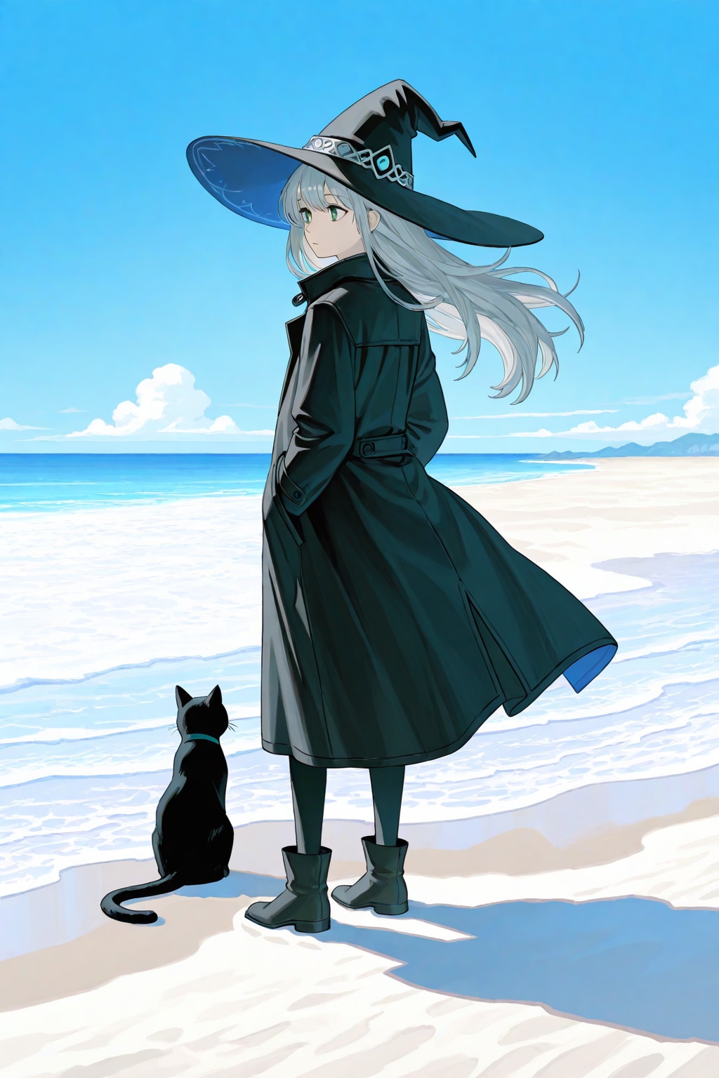 砂浜の魔女と黒猫