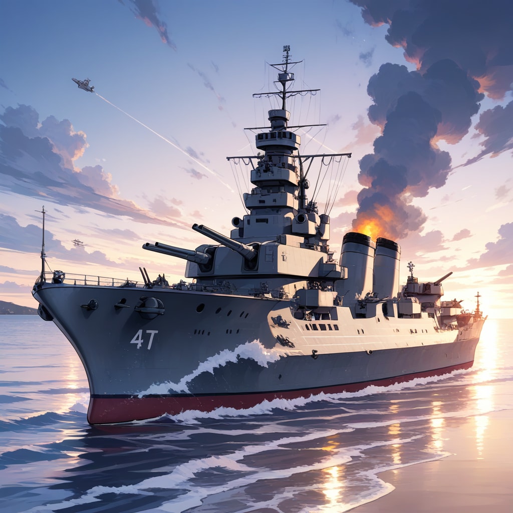 軍艦と夕暮れ