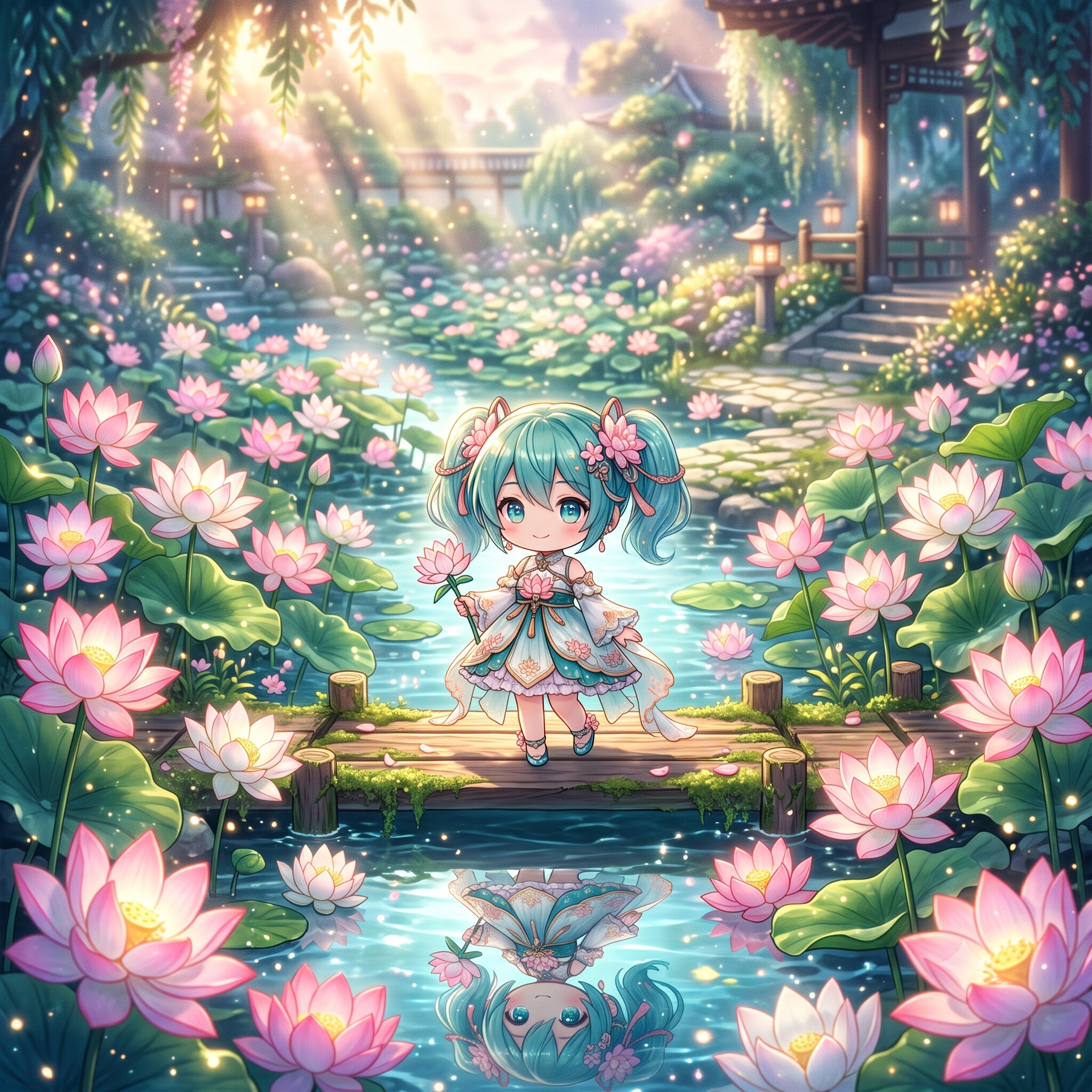 蓮の花とミクちゃん