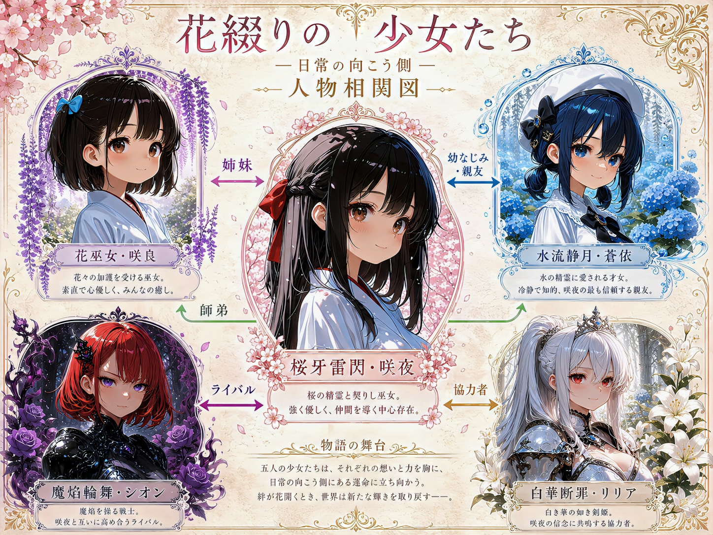 花綴りの少女たち 人物相関図