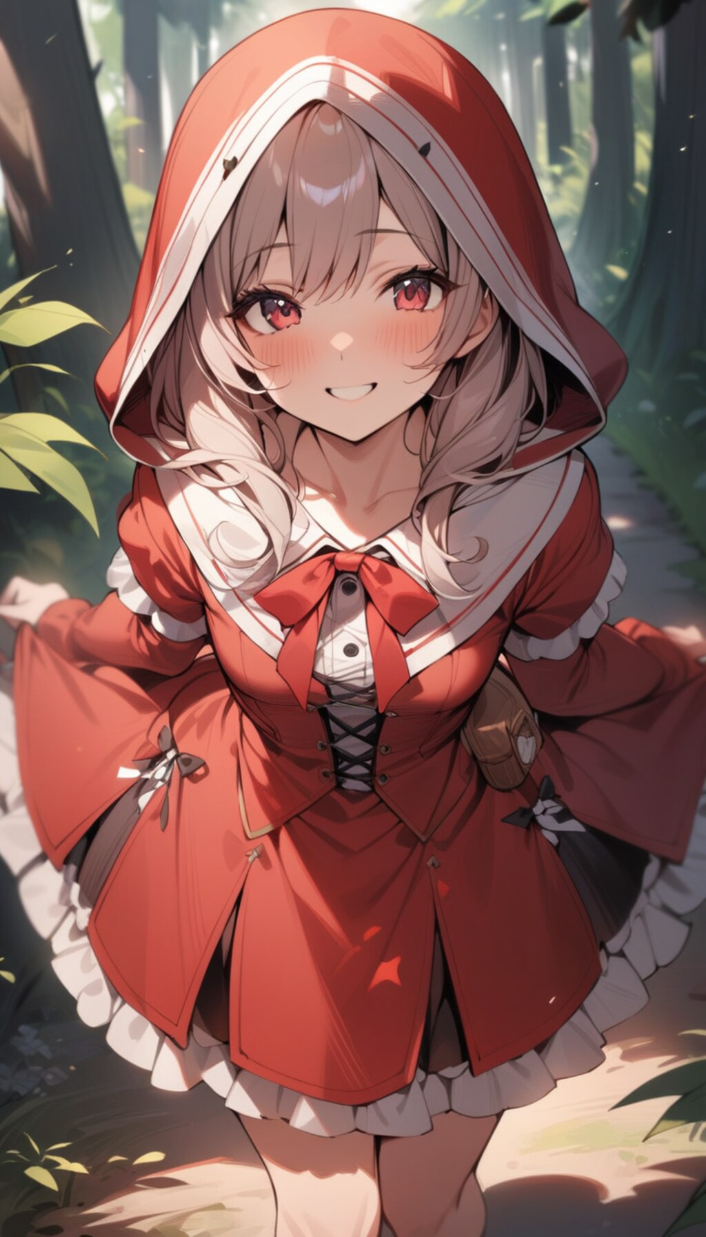 森の道を歩く赤ずきんちゃん