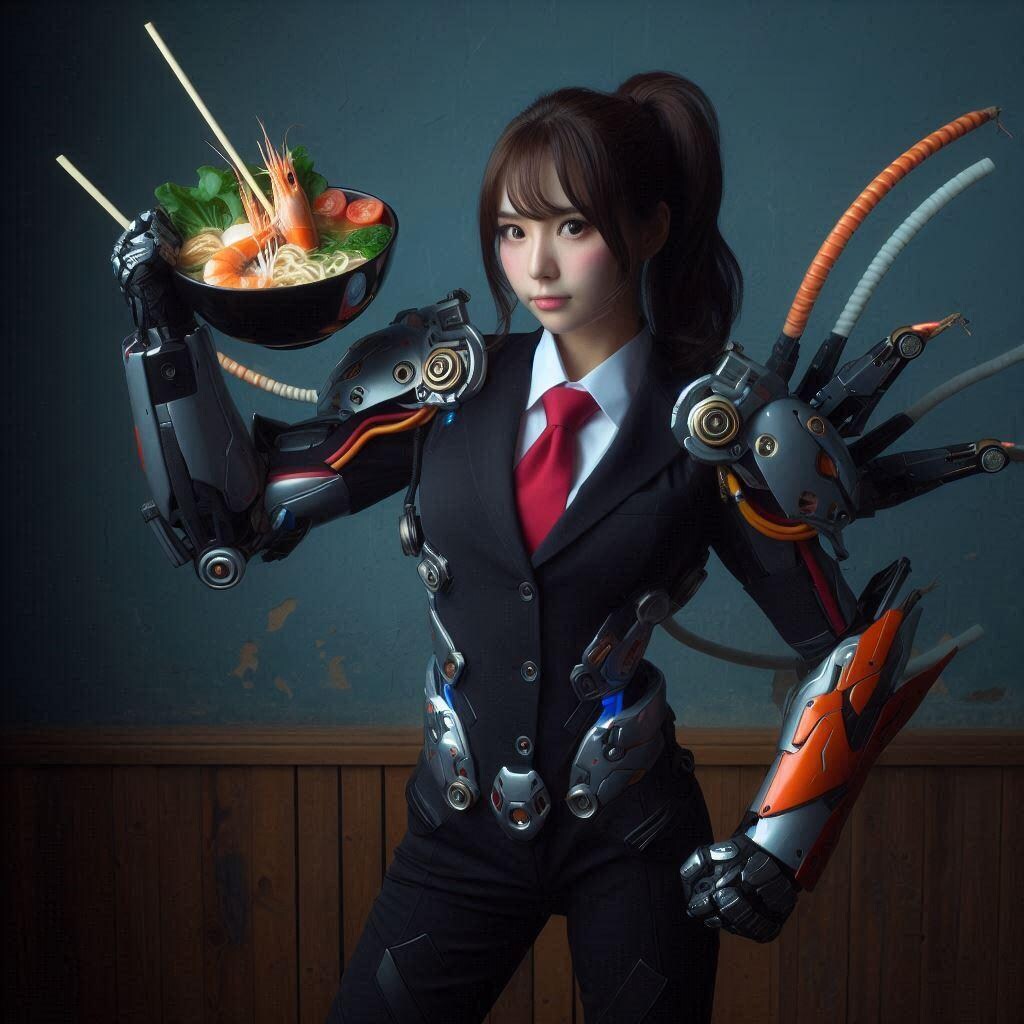 パワードスーツ女子とseafood noodle