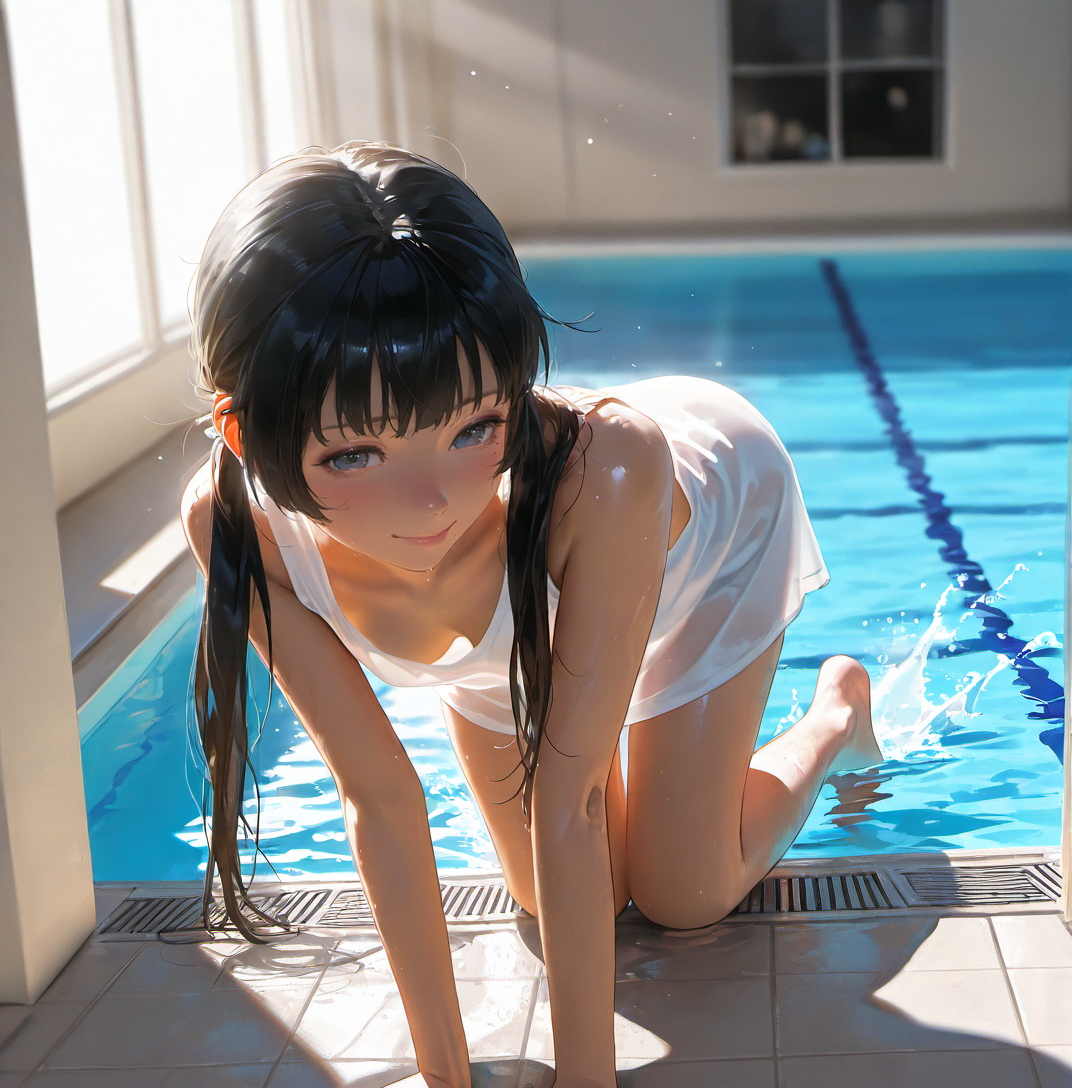 朝日のプール