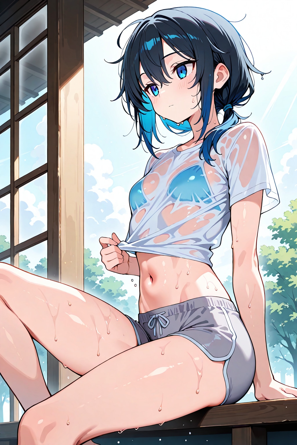 窓際の汗ばんだ午後