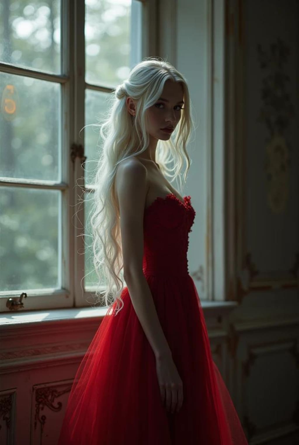 白髪赤目美女