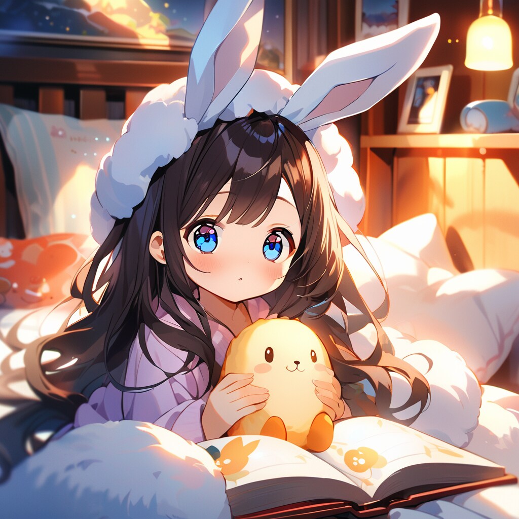 寝る前に本を読む小さな女の子 | の人気AIイラスト・グラビア