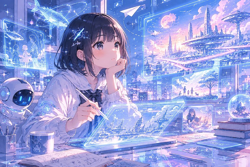 AIイラストのプロンプトを入力している女の子