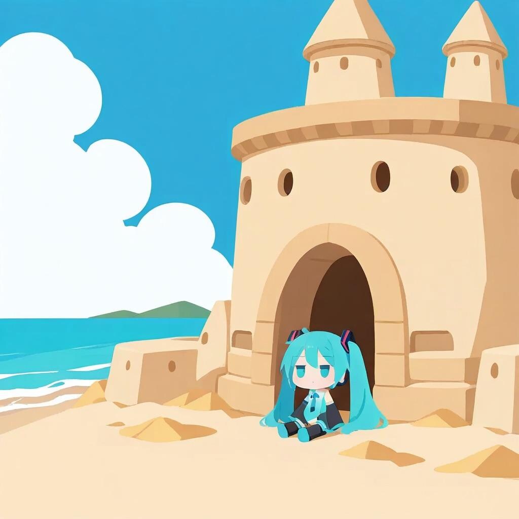 ちびミクさんと砂の城