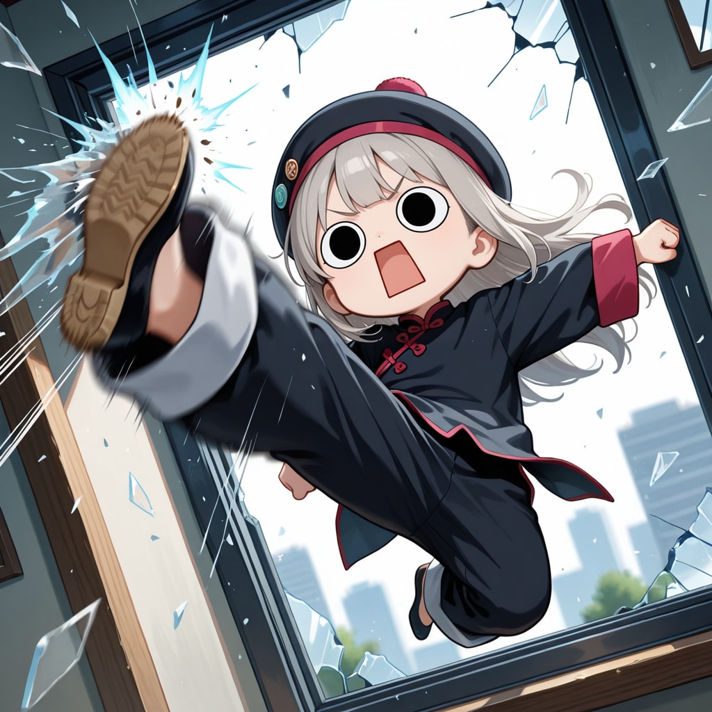 カンフーアクションをやってしまいよったえらいこっちゃ嬢