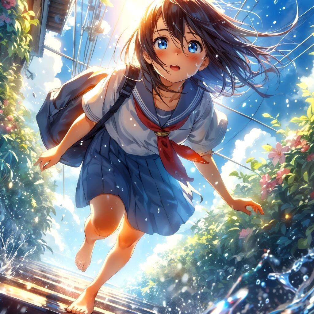 雨上がりの通学路
