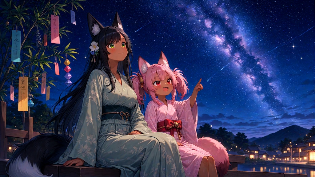 短冊と星空