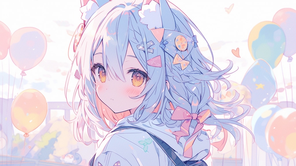 青髪少女と風船の夢冒険