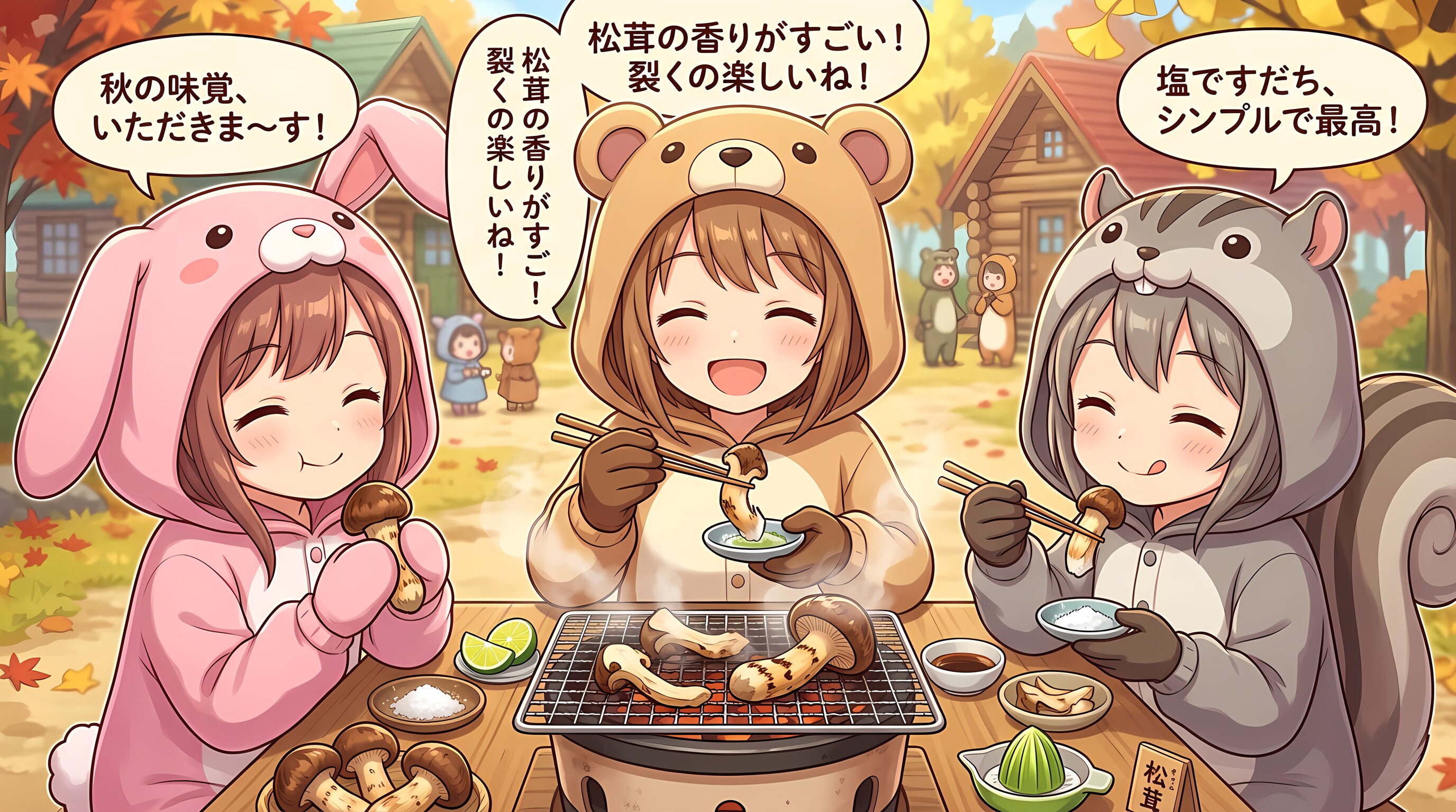 【襲来！秋の味覚！】着ぐるみ村ｘとれたて松茸 | の人気AIイラスト・グラビア
