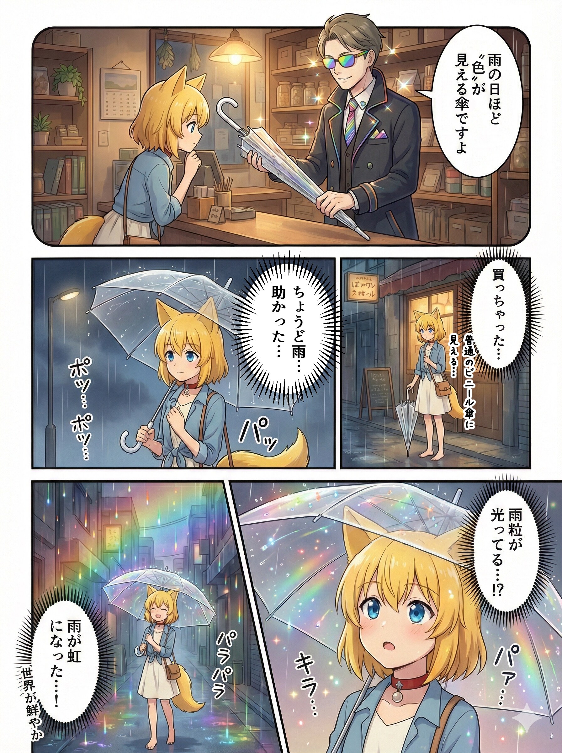 ゲーミングPCみたいな出で立ちの店主が営む雑貨屋で買い物するキツネ | の人気AIイラスト・グラビア