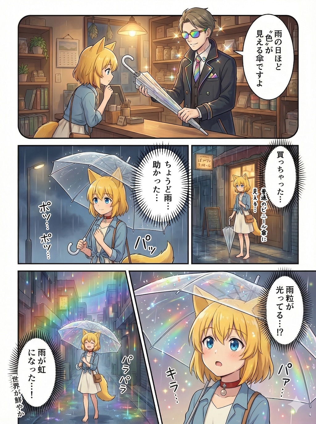 ゲーミングPCみたいな出で立ちの店主が営む雑貨屋で買い物するキツネ