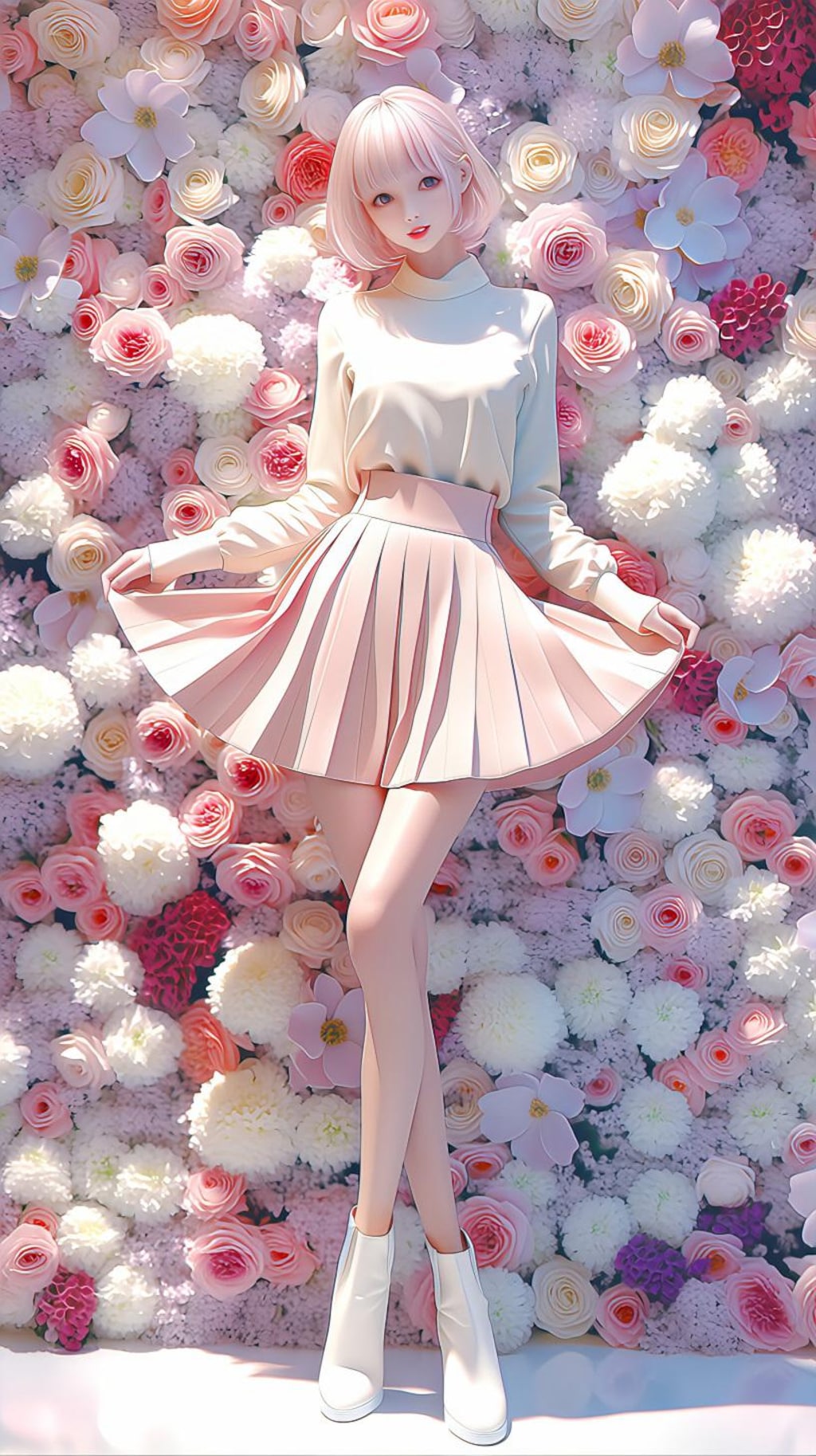 花の海に舞うピンクの少女