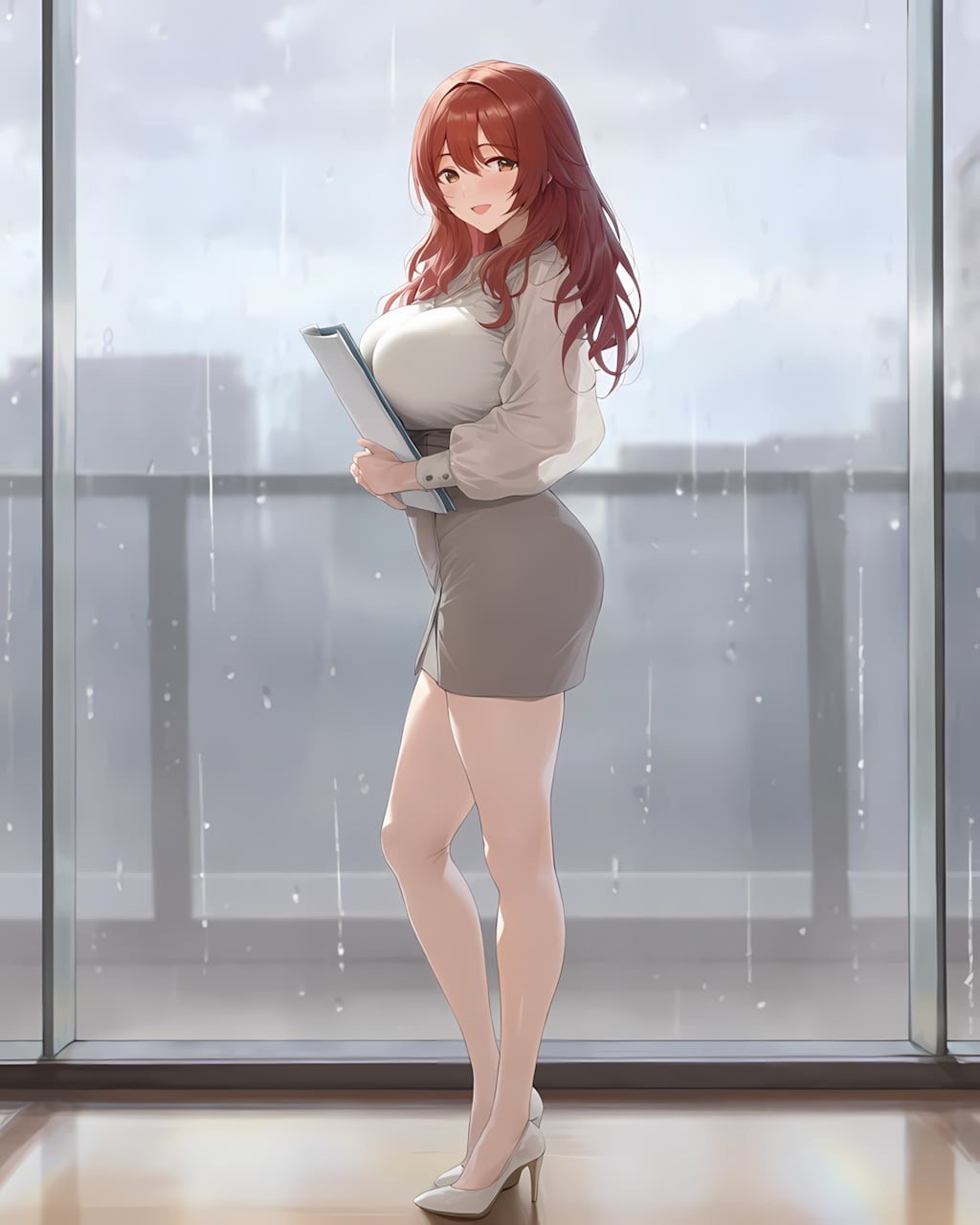 ☔️小雨の打ち合わせ室♡長脚際立つ上品トレンチ風スタイル✨