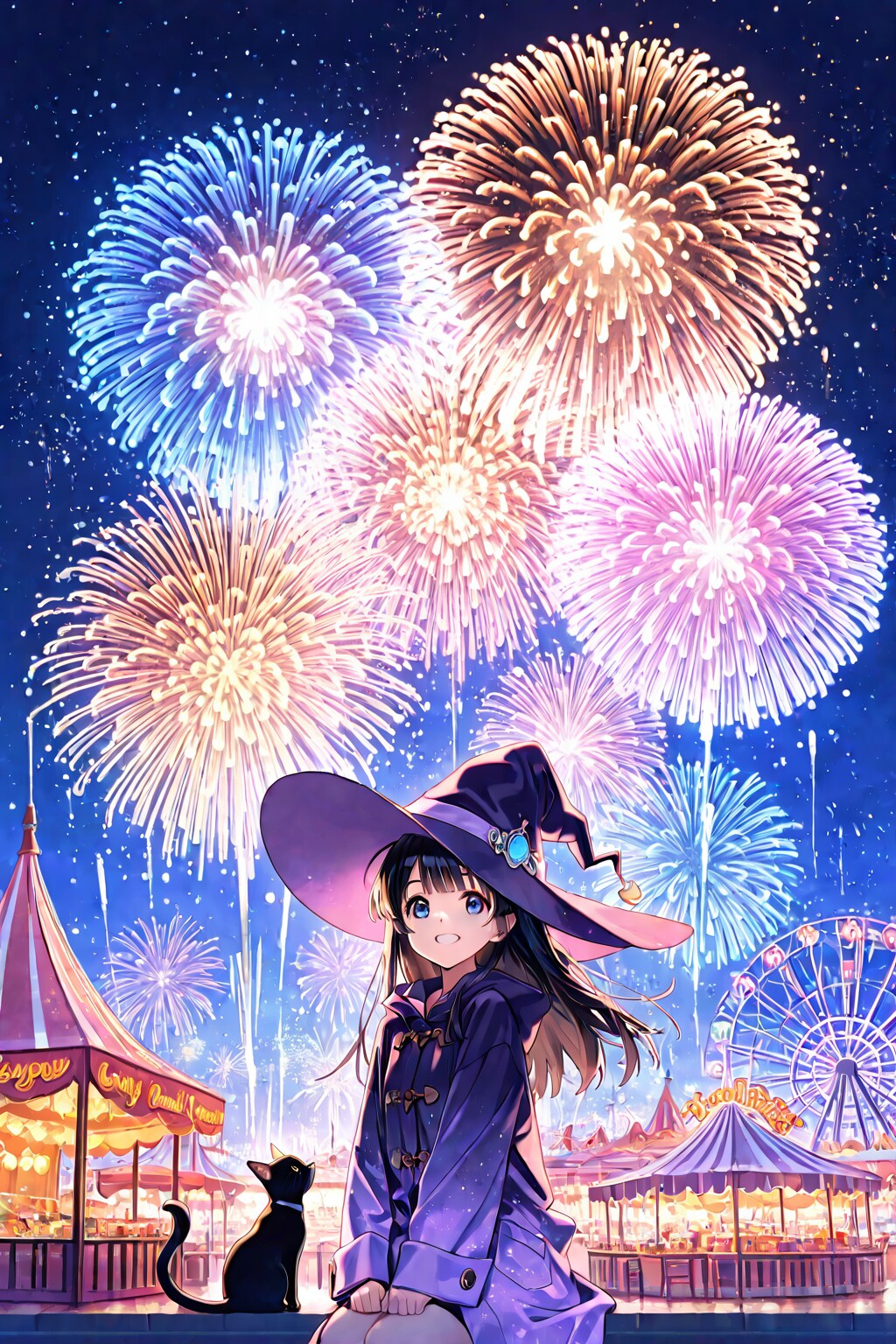 花火と魔女と黒猫 | の人気AIイラスト・グラビア