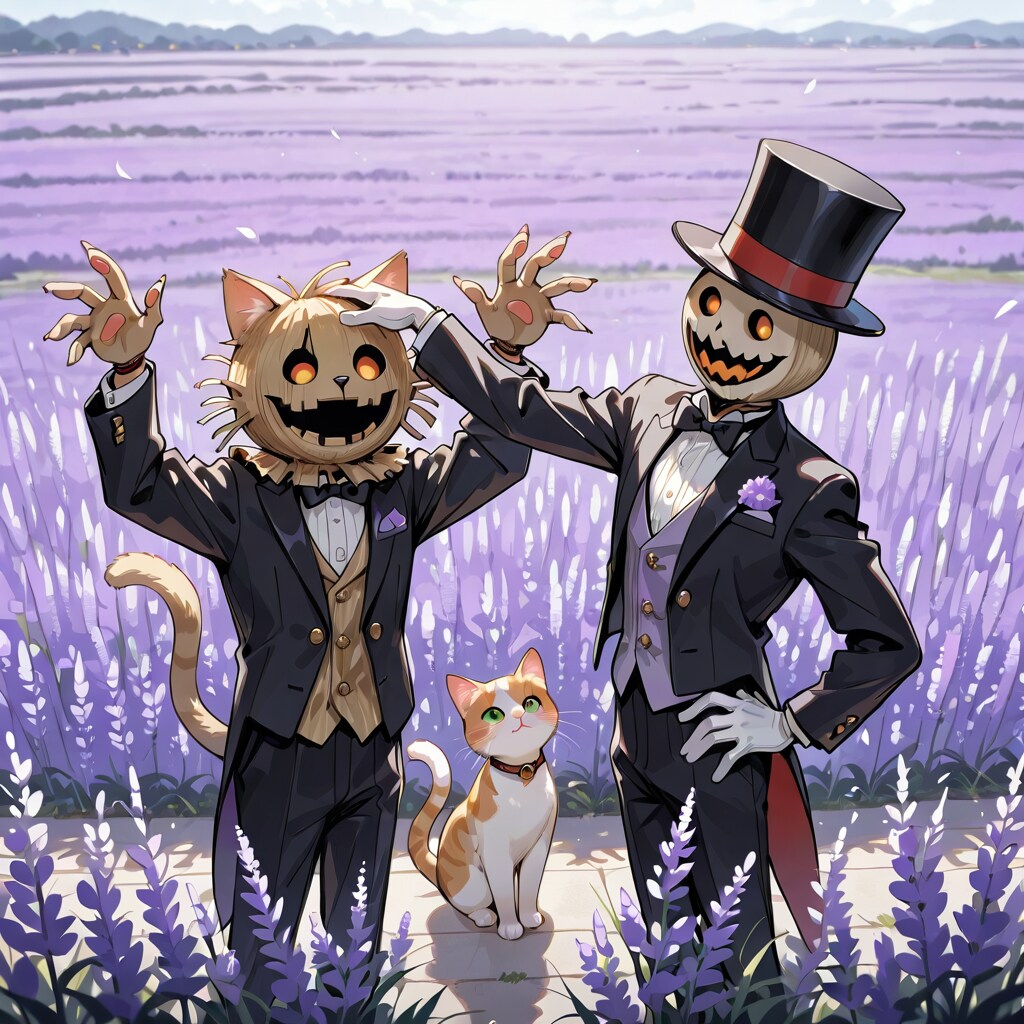 bonsaiでラベンダー畑の案山子と猫260419