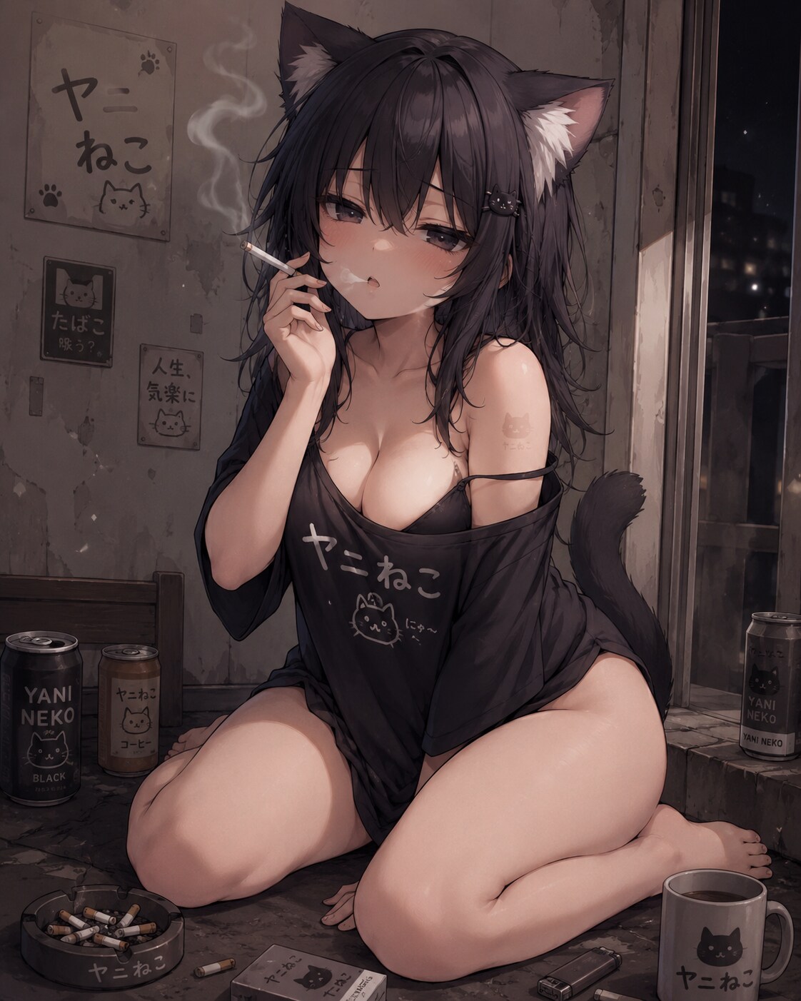 煙草を吸う猫娘