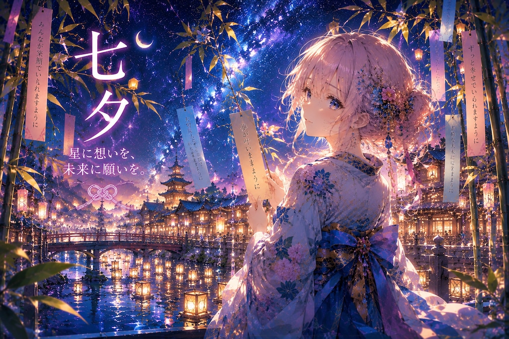 七夕の短冊に願うエルフの女の子