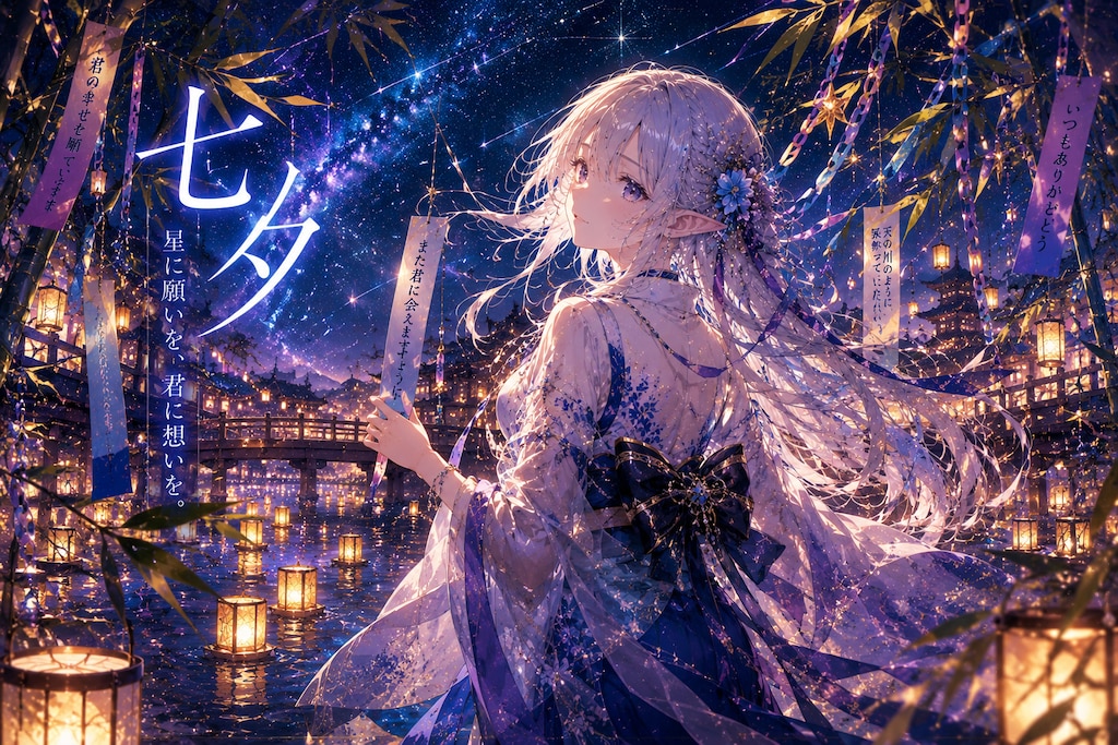 七夕の短冊に願うエルフの女の子