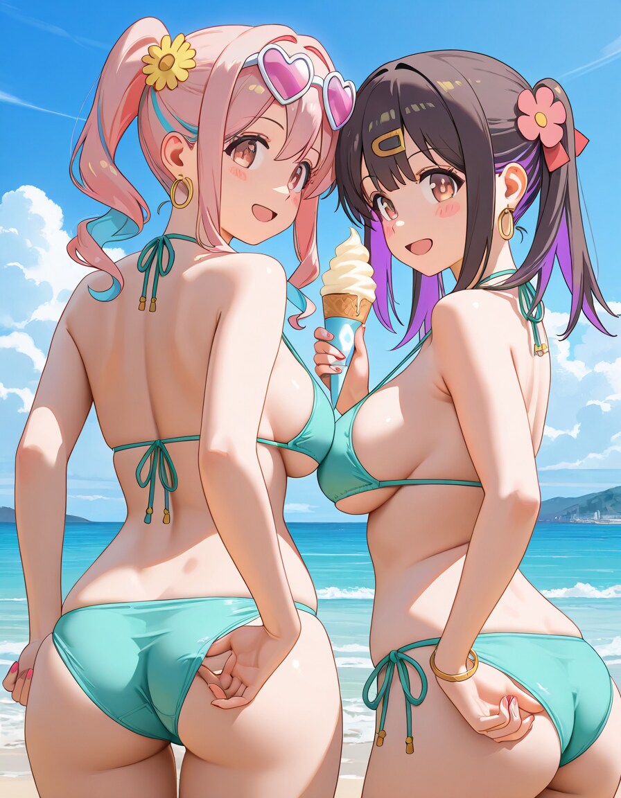 穂月かえでと緒山みはり海辺でアイスクリーム
