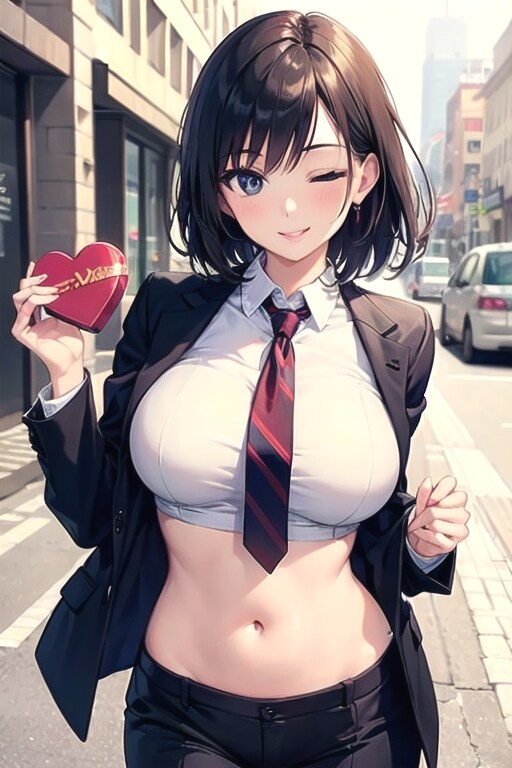 へそ出しスーツOLのバレンタイン
