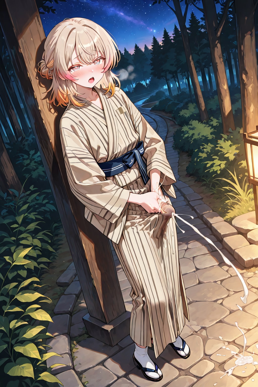 Ejaculating in a Yukata