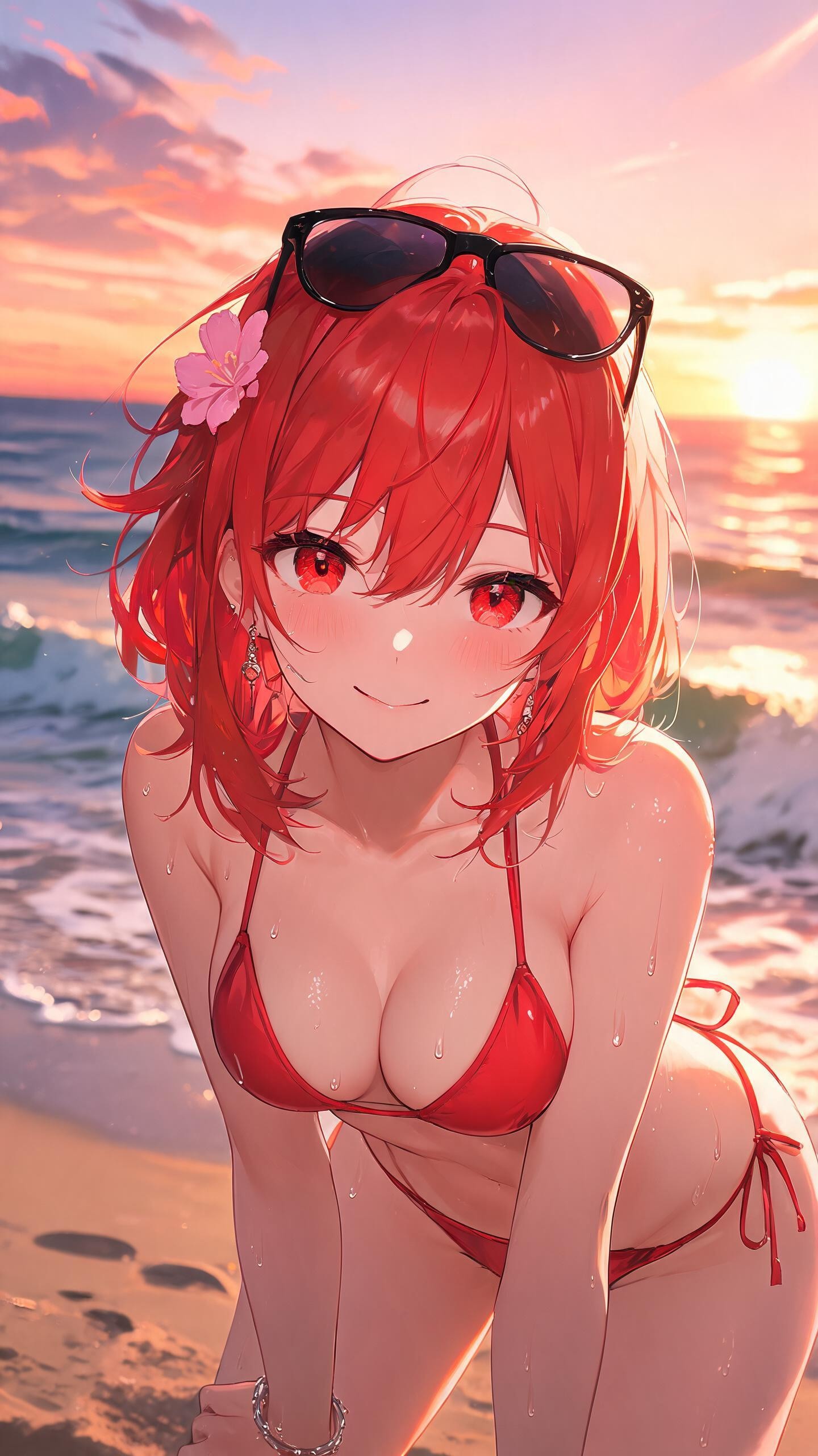 生駒のぞみ(マイキャラ)と夕べの海岸【Seedream他でリメイク】
