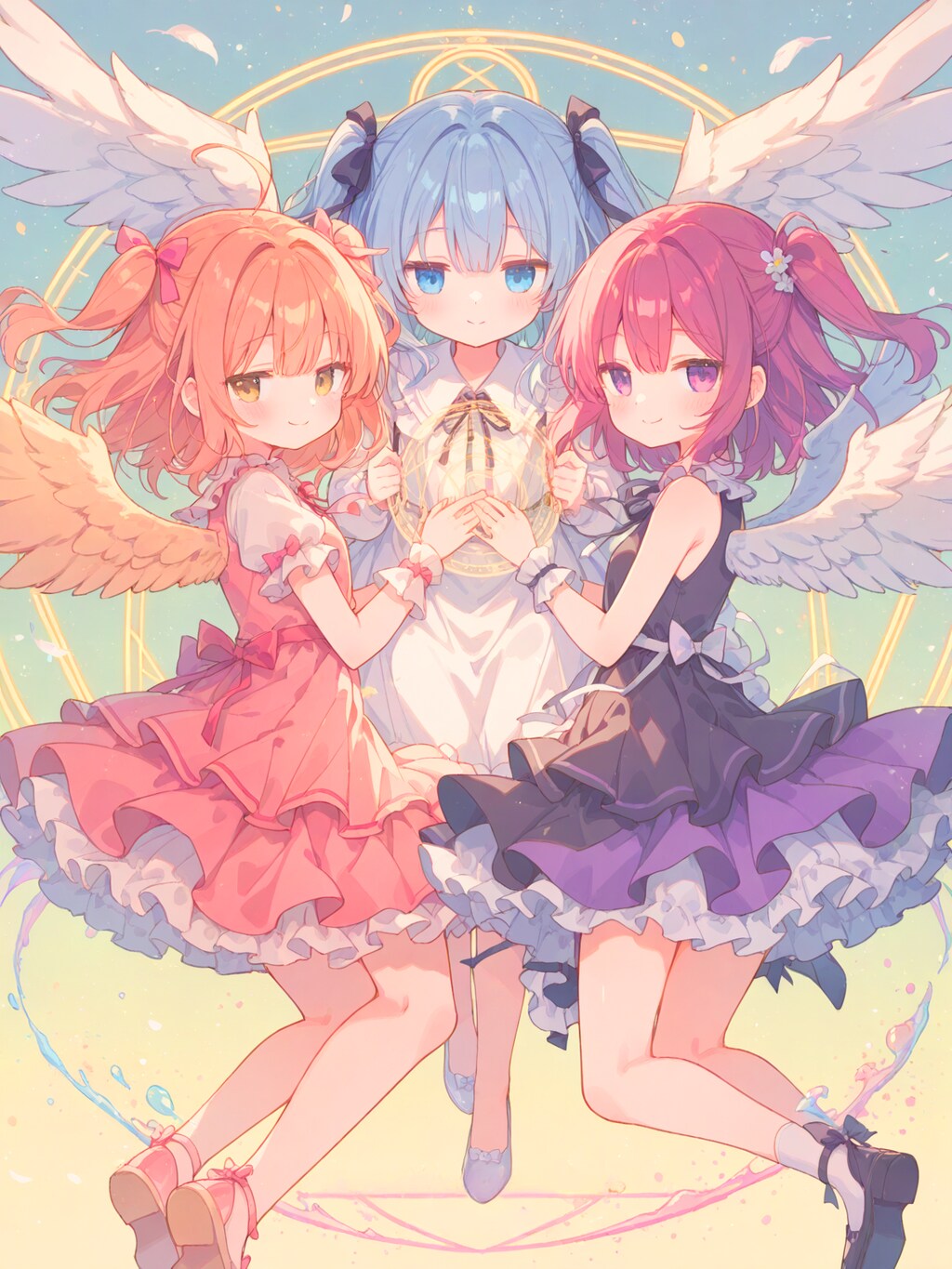 支え合う三つ子天使