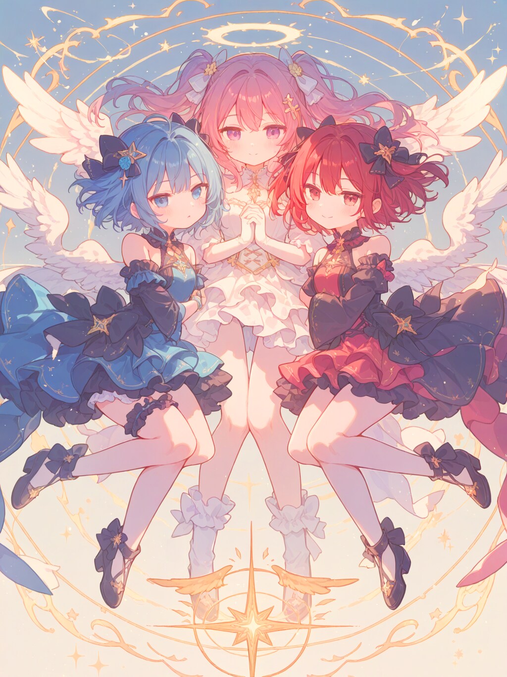 支え合う三つ子天使