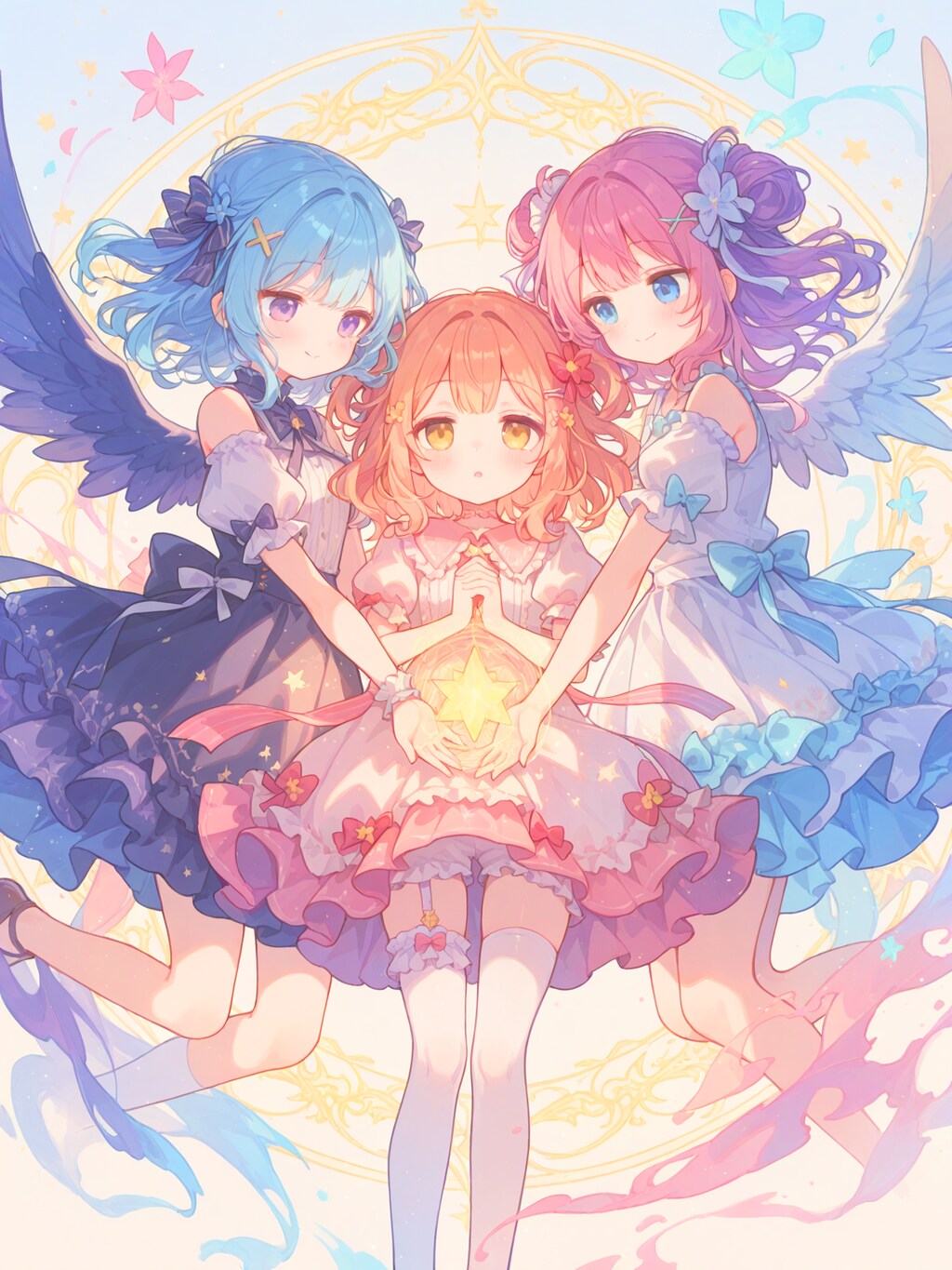 支え合う三つ子天使