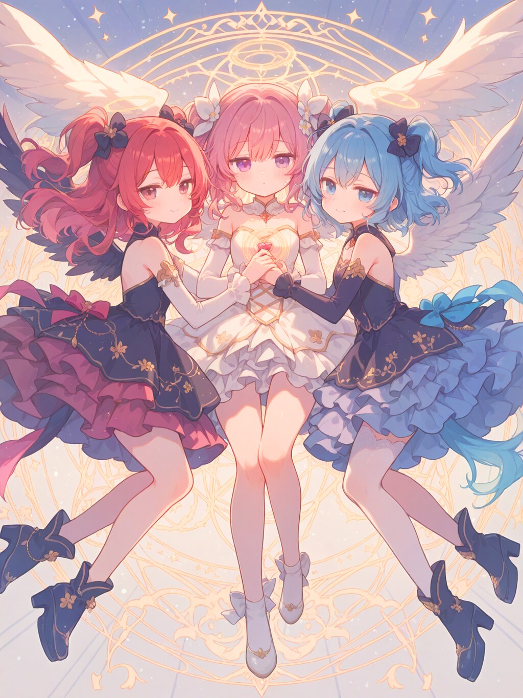 支え合う三つ子天使