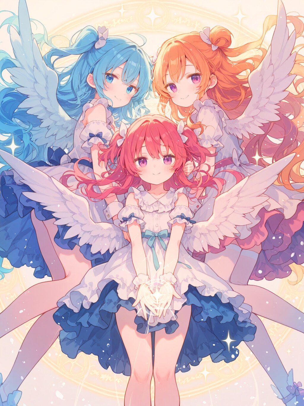 支え合う三つ子天使