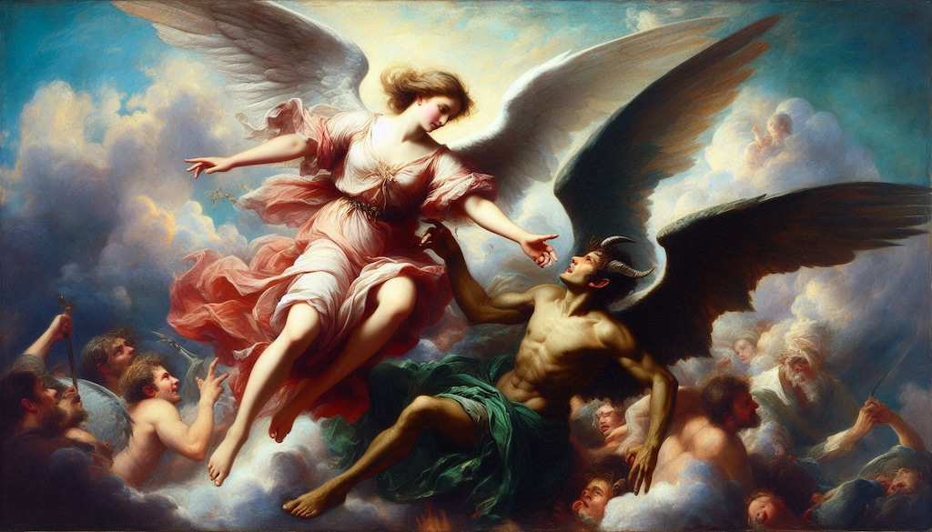 （R-18版？）ルネサンス期絵画風「天使と悪魔決別の刻」・・要は男（悪魔）のちくび描写あり版ｗｗ