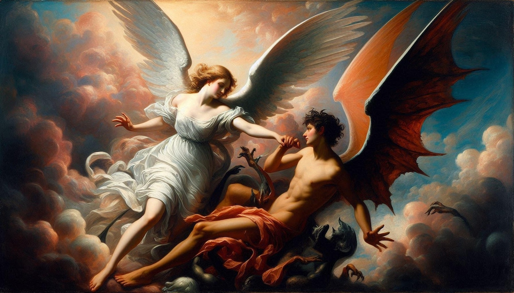 （R-18版？）ルネサンス期絵画風「天使と悪魔決別の刻」・・要は男（悪魔）のちくび描写あり版ｗｗ