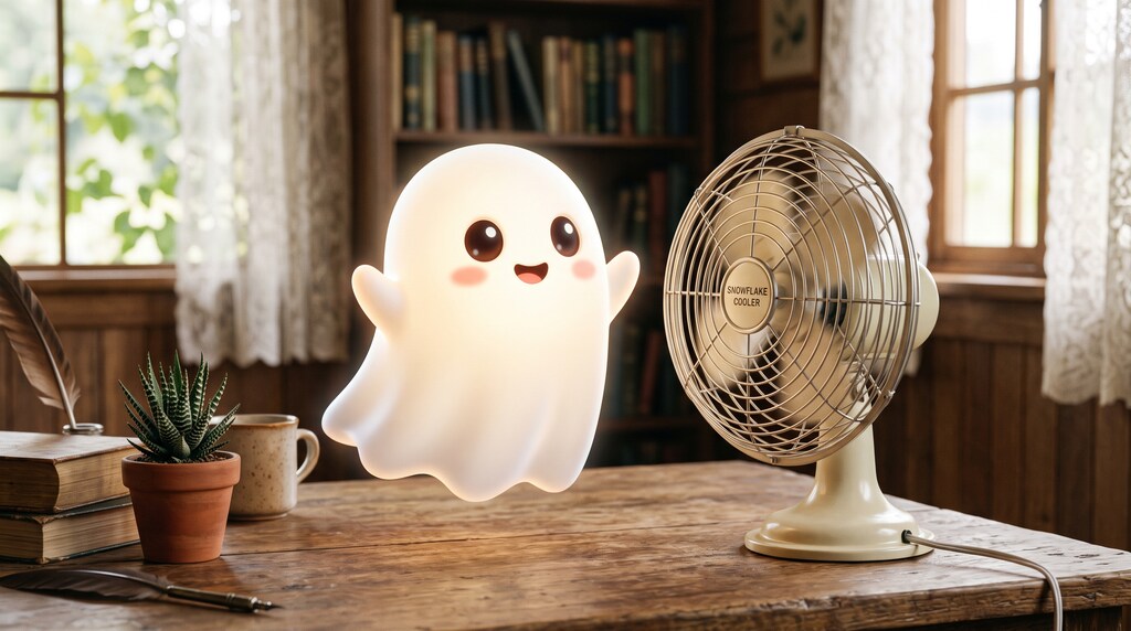 扇風機にあたるお化けさん