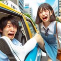【謎画像】タクシーを拾おうと蹴りを入れる女の子 3枚目