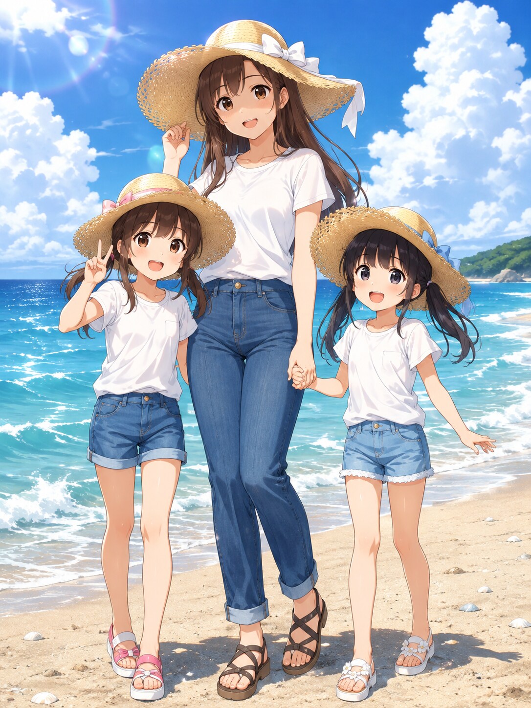 ビーチの親娘 | の人気AIイラスト・グラビア