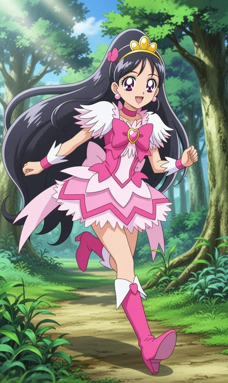 森を走るプリキュアのような子