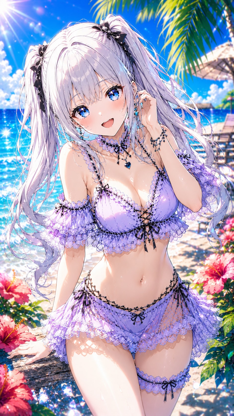 うちの子の夏🌞🌴🌺✨プラムのアニメVer.をベースに調整を繰り返し、至高の美少女作品を目指した結果の完成体がこちらの作品✨️✨至高美少女プラムの夏バカンス✨️✨