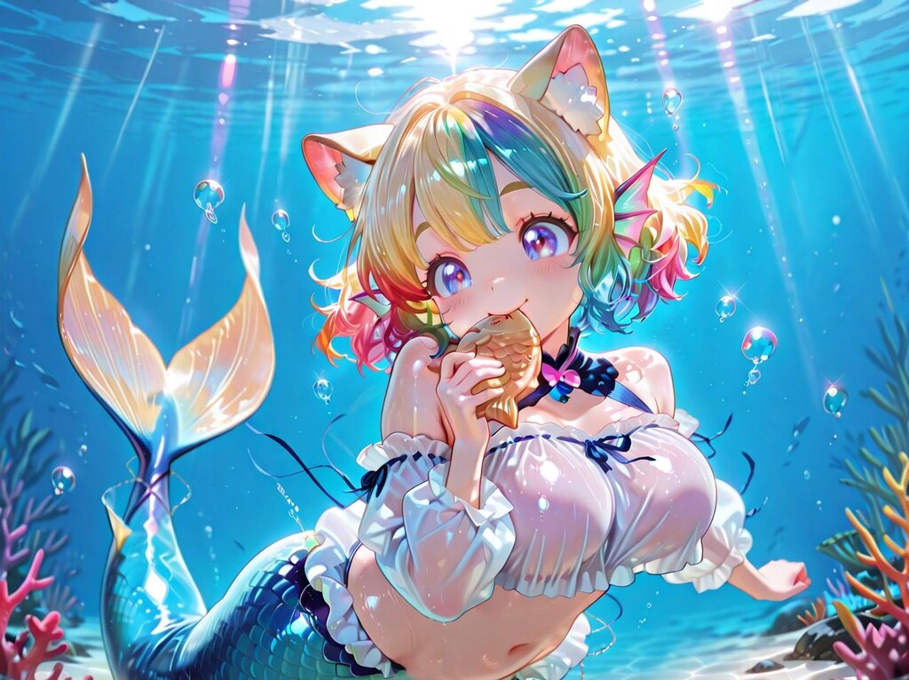 8枚）泳ぐたい焼きと人魚さん