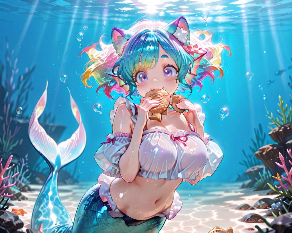 8枚）泳ぐたい焼きと人魚さん