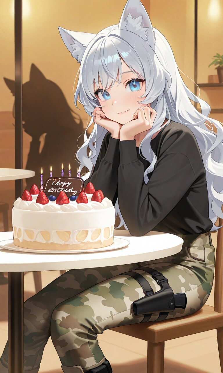 【ＦＡ】カモフラウルフちゃんに誕生日ケーキを | の人気AIイラスト・グラビア