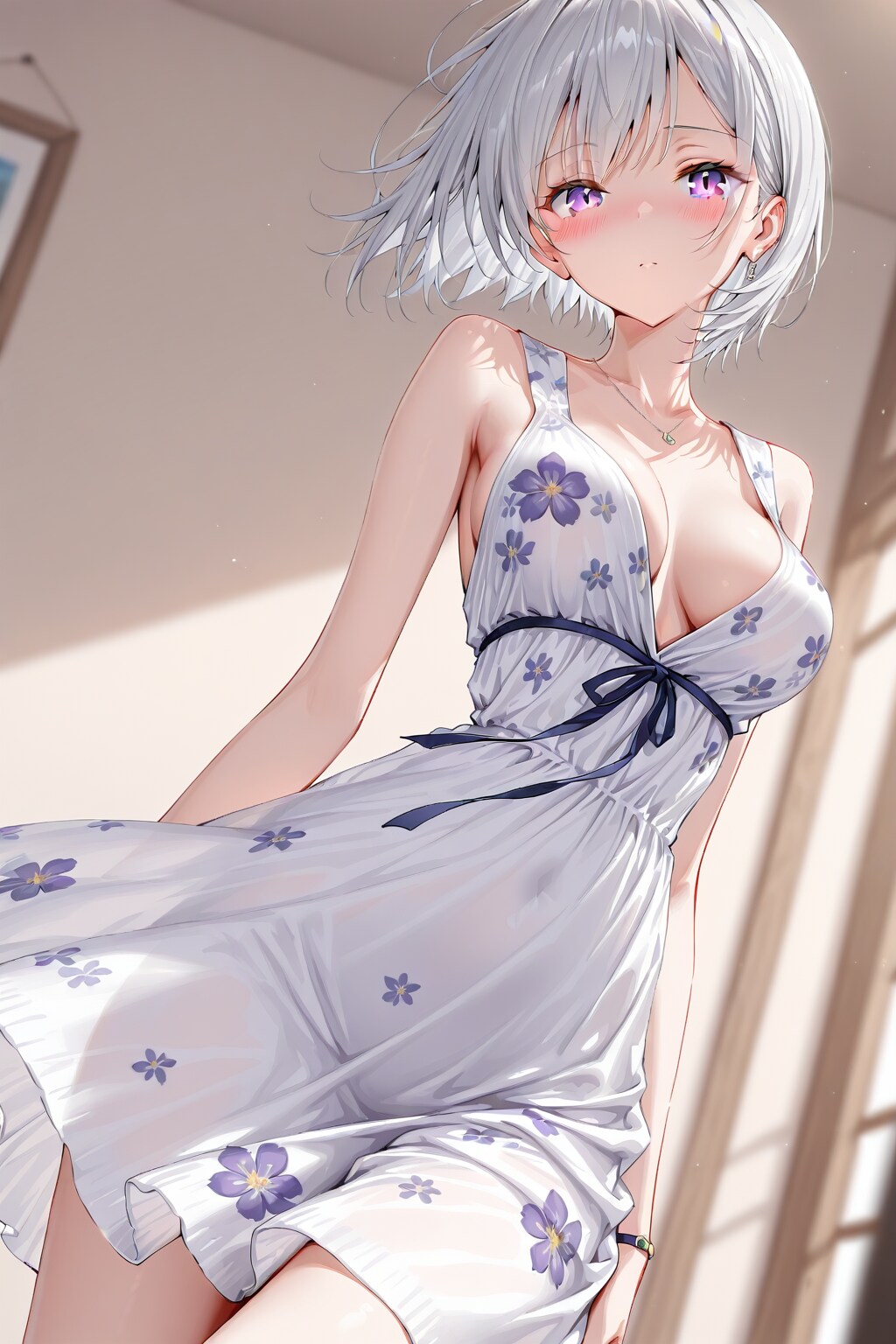 (1235)銀髪ちゃん花柄ワンピース