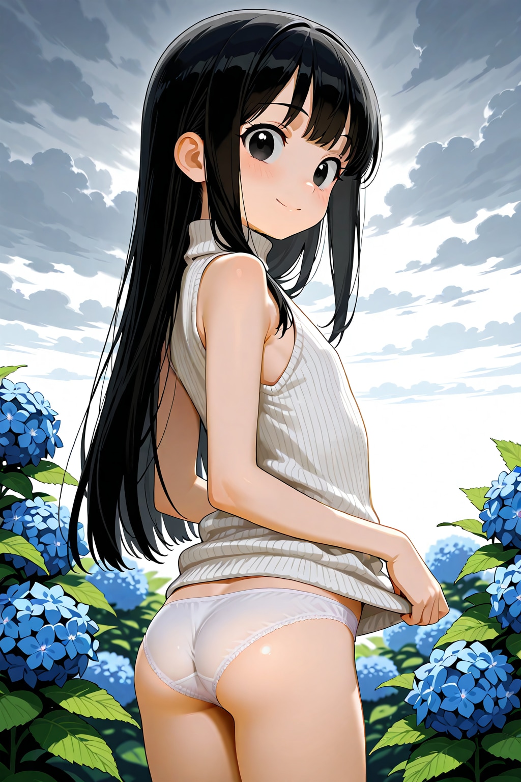 あじさいと少女とおしり
