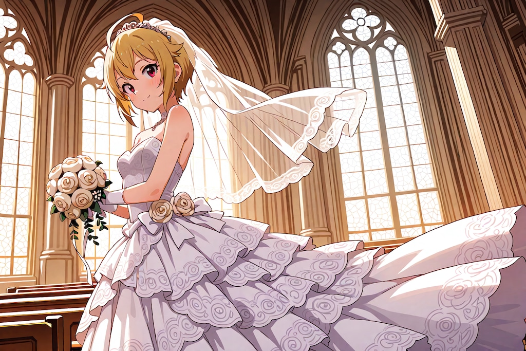 ウェディングドレスを着た伊吹翼