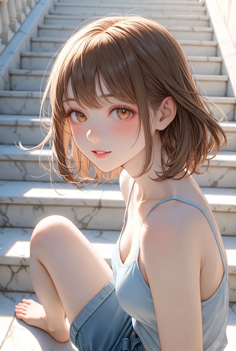 茶髪ボブでタンクトップの少女 | の人気AIイラスト・グラビア