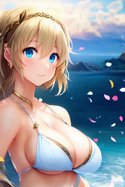 白いビキニの金髪のお姉さん